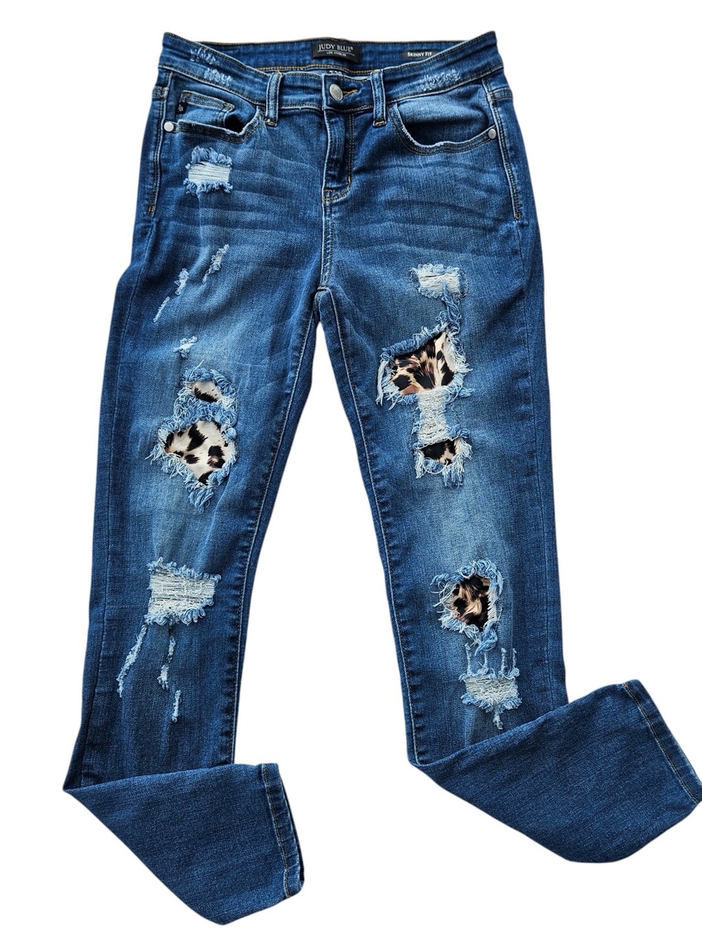 Judy Blue Leopard Patch Distressed Skinny Jeans Size 7/28